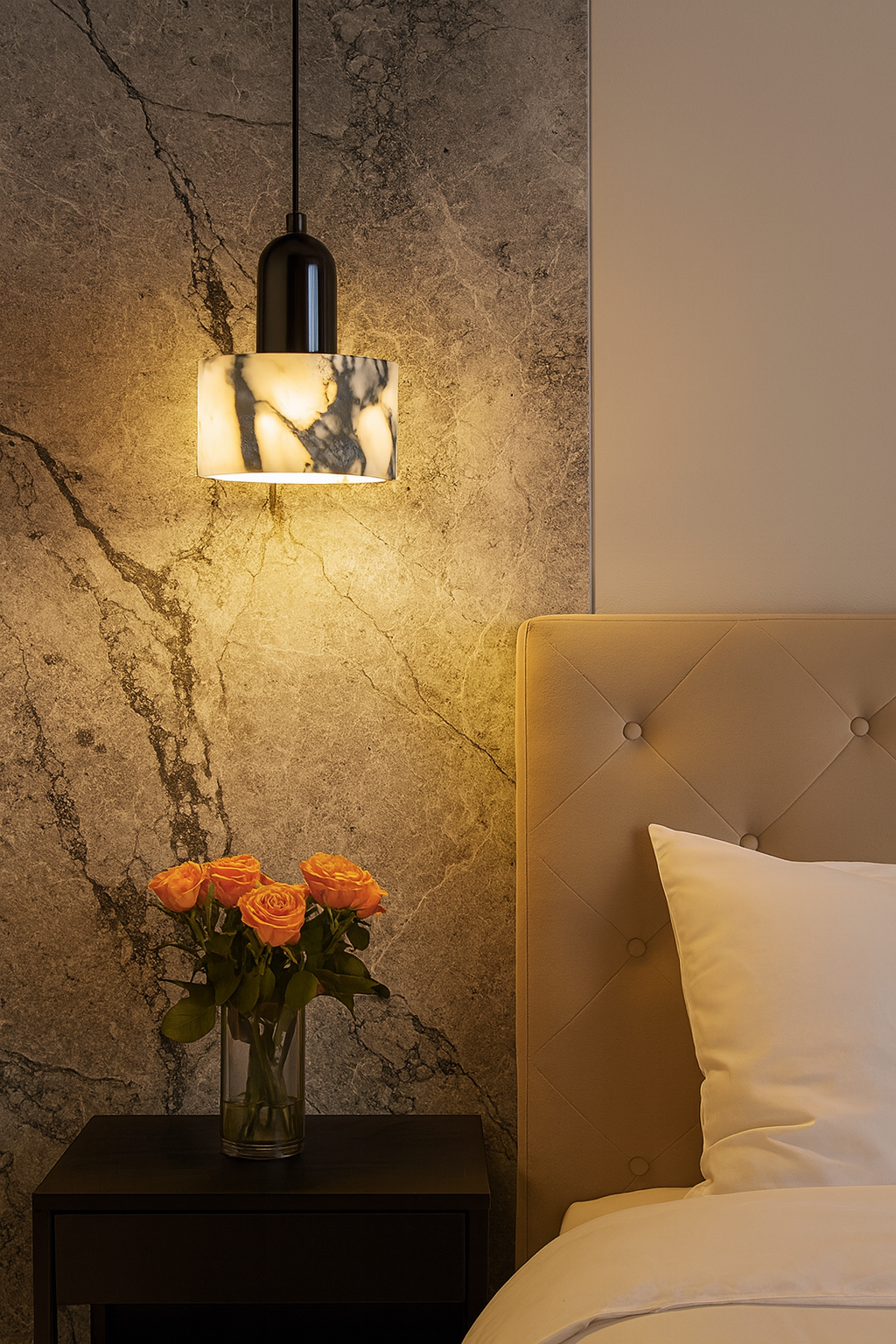 Marble Elegance with Vibrant Roses