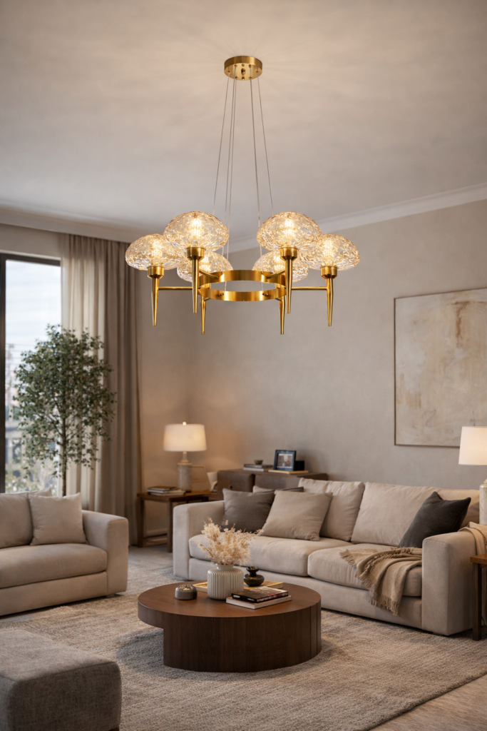 Golden finish modern chandelier to give soft ambience by giltteron lights