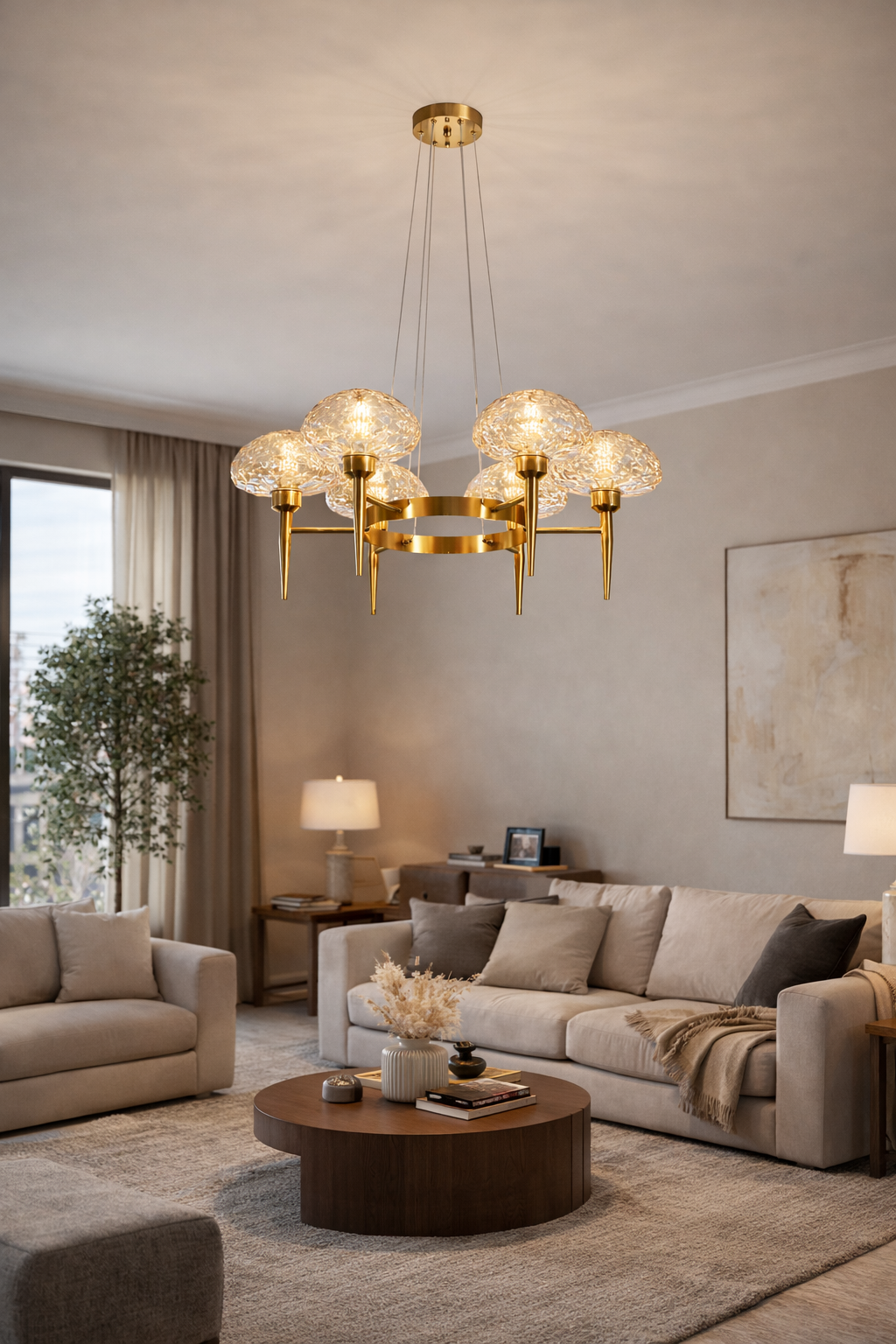 Golden finish modern chandelier to give soft ambience by giltteron lights Golden finish modern chandelier to give soft ambience by giltteron lights