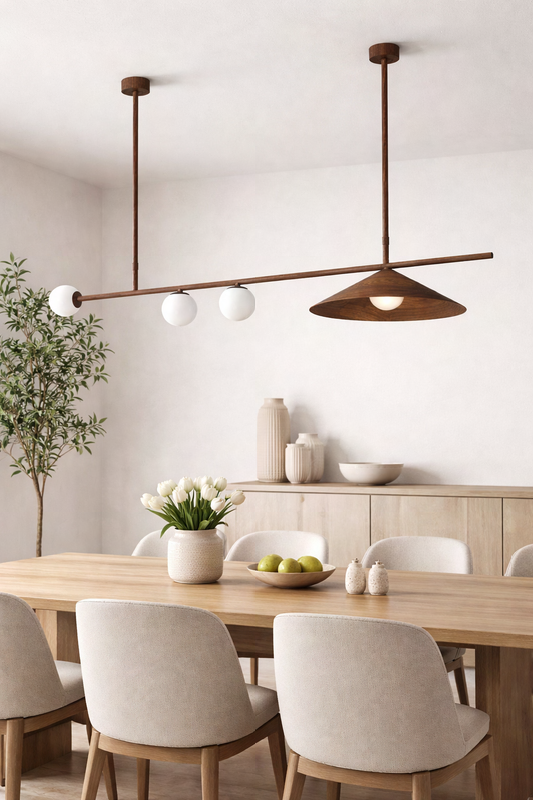 Modern wooden finish linear Pendant Light for cafes