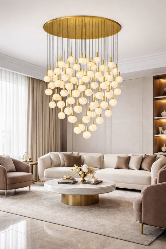 Contemporary cluster chandelier for double height living rooms