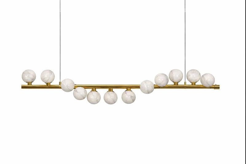 Modern linear marble globe chandelier for modern cafes